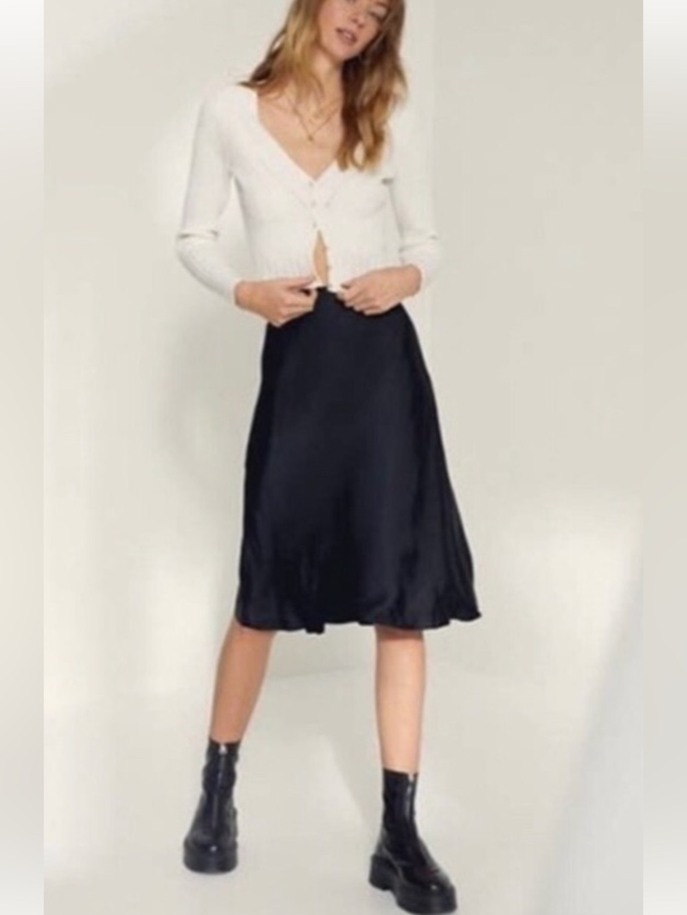 Wilfred Black Satin Midi Slip Skirt